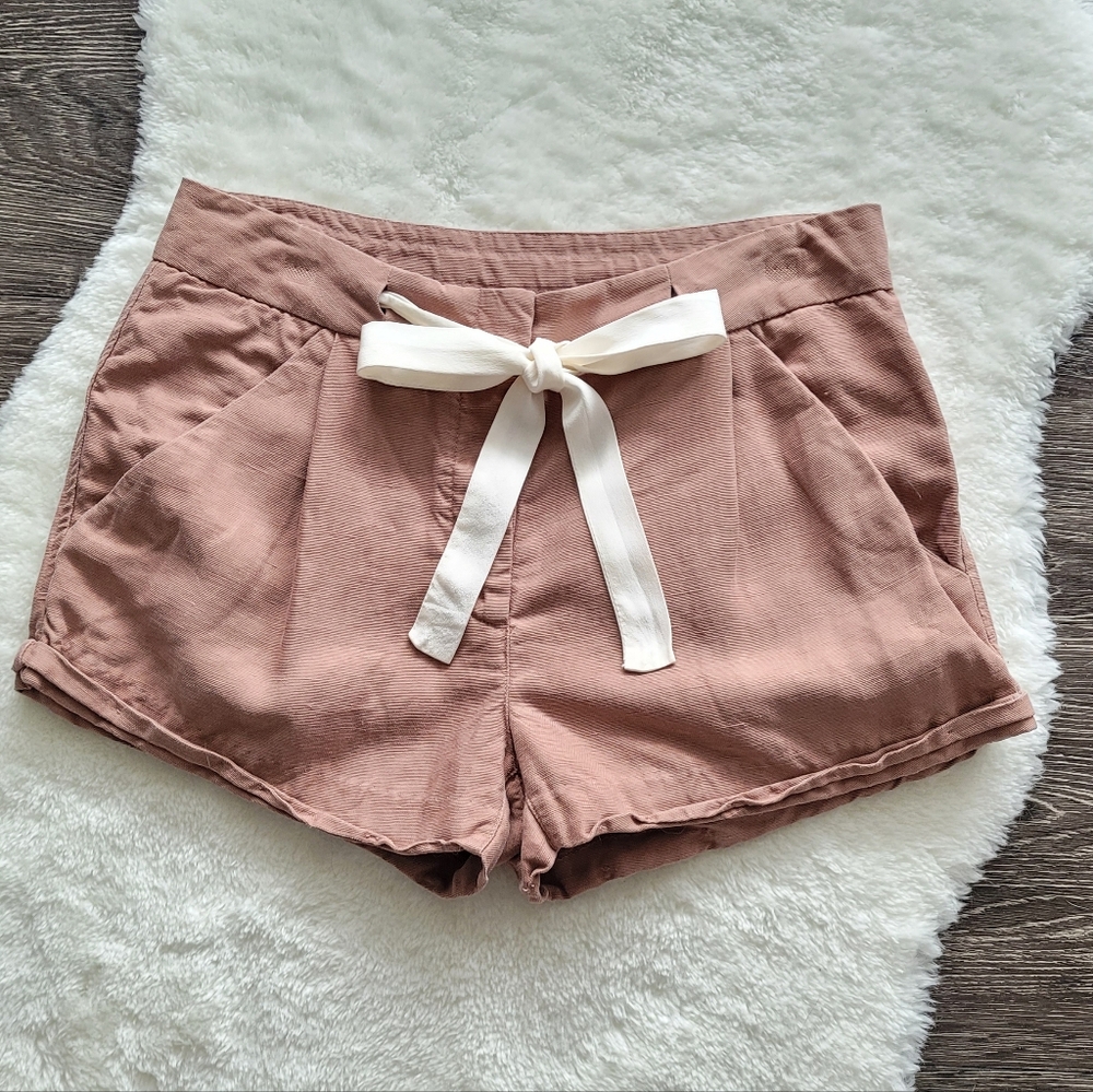 Aritzia Wilfred Allegra Lyocell Linen Blend Shorts in Nutmeg Sz 2 - Picture 4 of 12